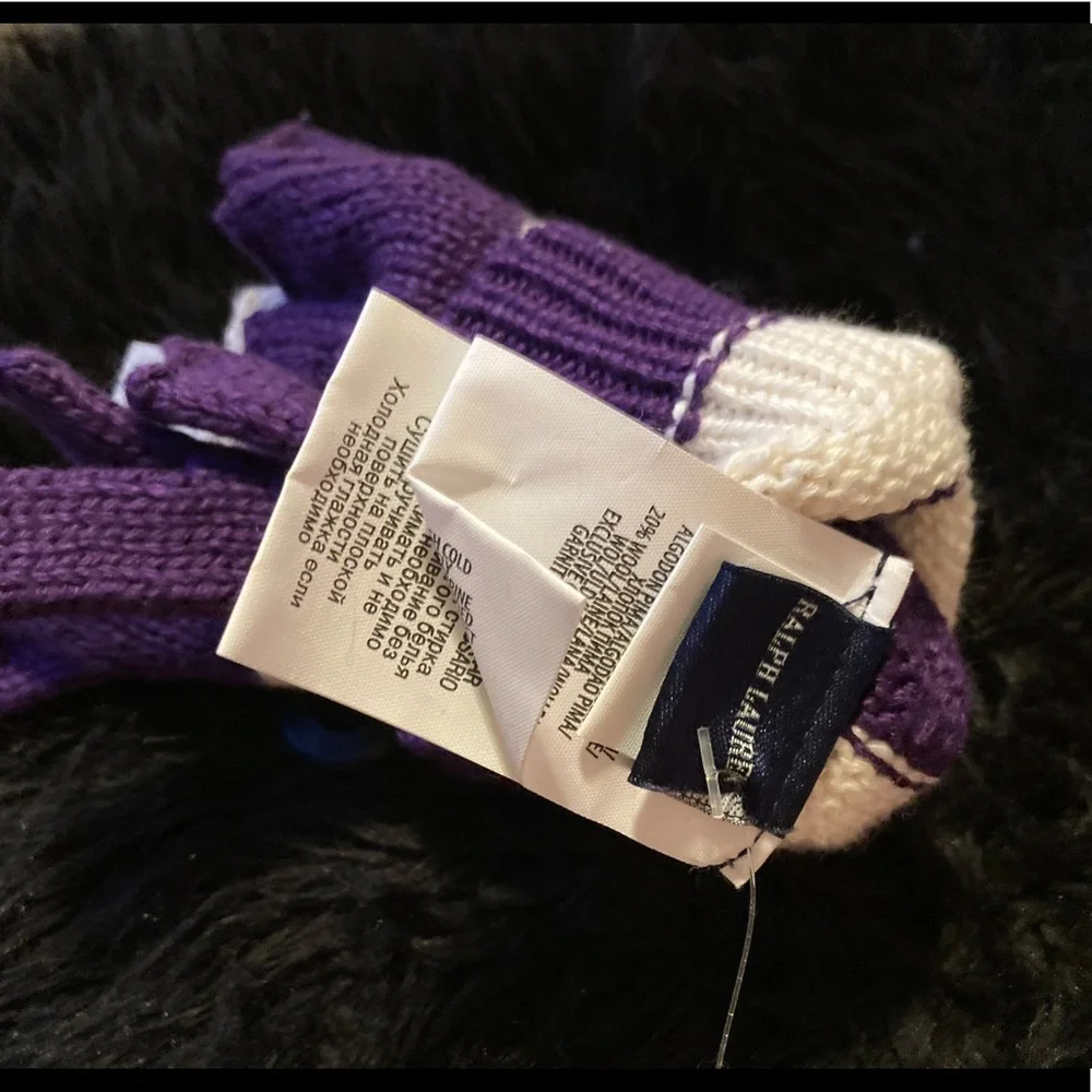 Ralph Lauren Purple & Ivory Knit Gloves